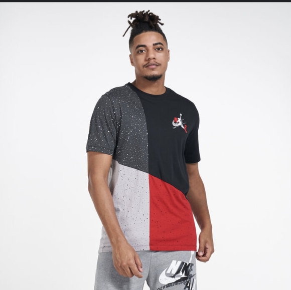 Nike Air Jordan M Jumpman Classics Mash-up Tee Black Red Colorblock ShortSleeve - Picture 6 of 11